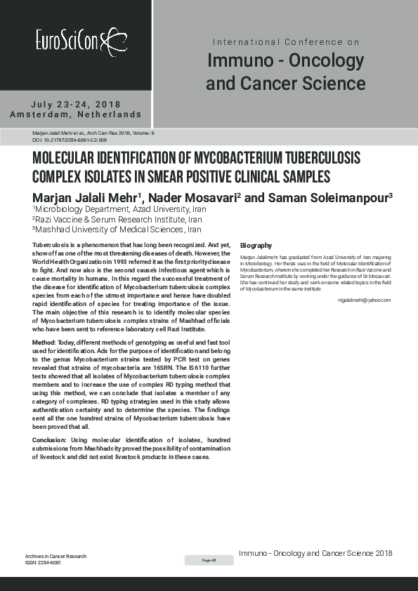 (PDF) Molecular identification of Mycobacterium tuberculosis complex ...