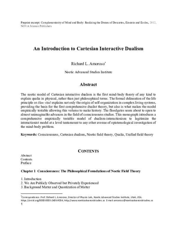 (PDF) An Introduction to Cartesian Interactive Dualism
