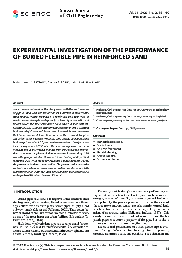 (PDF) EXPERIMENTAL INVESTIGATION OF THE PERFORMANCE OF BURIED FLEXIBLE ...