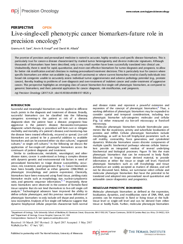 (PDF) Live-single-cell phenotypic cancer biomarkers-future role in ...