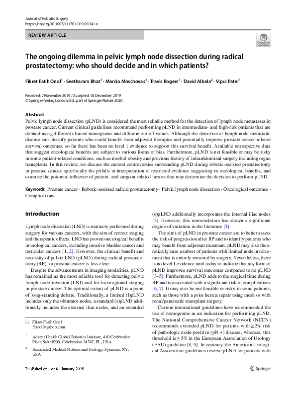 (PDF) The ongoing dilemma in pelvic lymph node dissection during ...