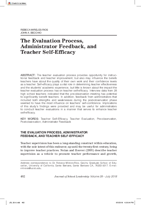 (PDF) The Evaluation Process, Administrator Feedback, and Teacher Self ...