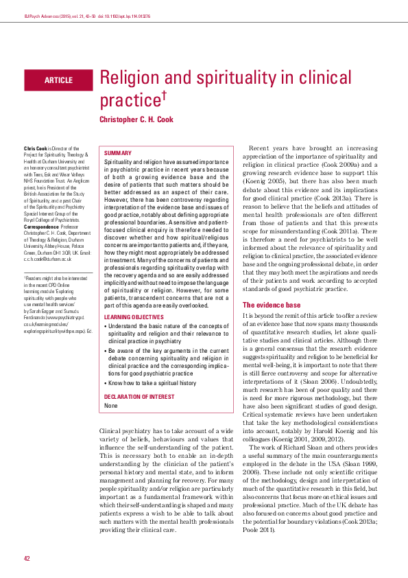 (PDF) Religion and Spirituality in Clinical Practice: Psychoanalytic ...