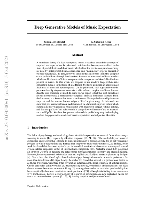 (PDF) Deep Generative Models of Music Expectation