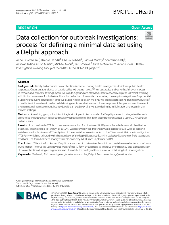 (PDF) Data collection for outbreak investigations: process for defining ...