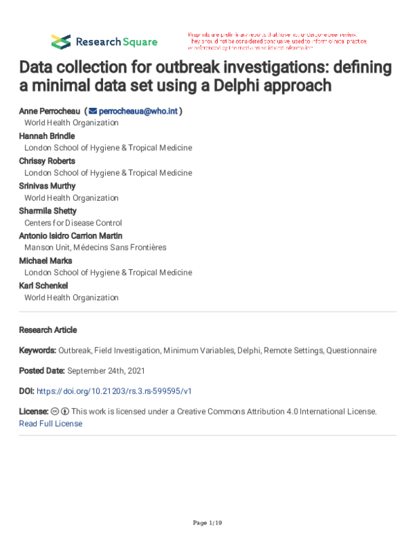 (PDF) Data collection for outbreak investigations: defining a minimal ...