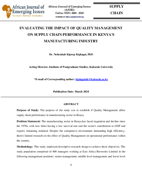 (PDF) EVALUATING THE IMPACT OF QUALITY MANAGEMENT ON SUPPLY CHAIN ...