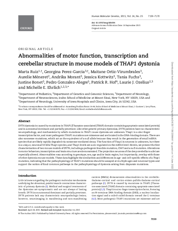 (PDF) Abnormalities of motor function, transcription and cerebellar ...