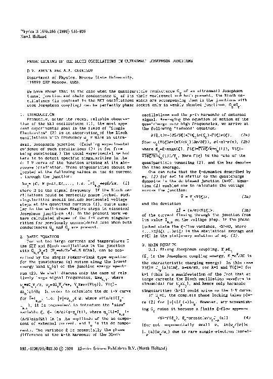 (PDF) Phase locking of the Bloch oscillations in ultrasmall Josephson ...