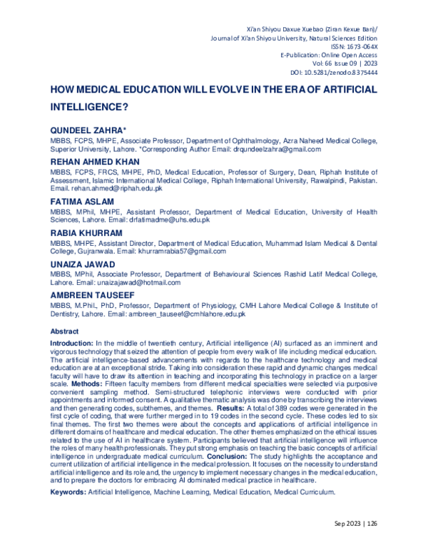 (PDF) How Medical Education Will Evolve in the Era of Artificial ...