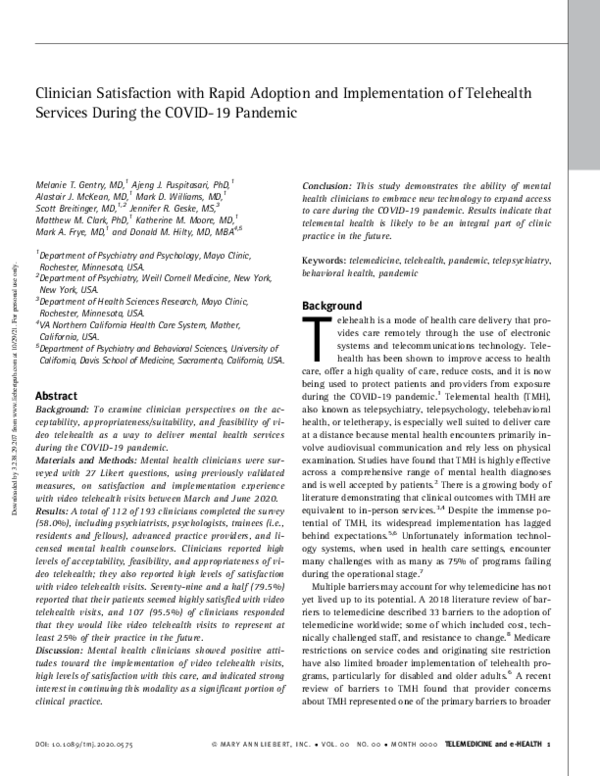 (PDF) Clinician Satisfaction with Rapid Adoption and Implementation of ...