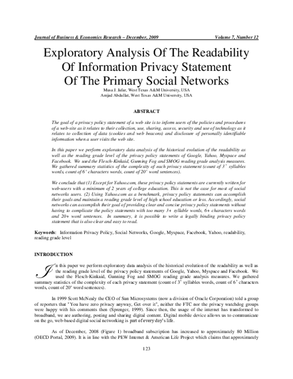 (PDF) Exploratory Analysis Of The Readability Of Information Privacy ...