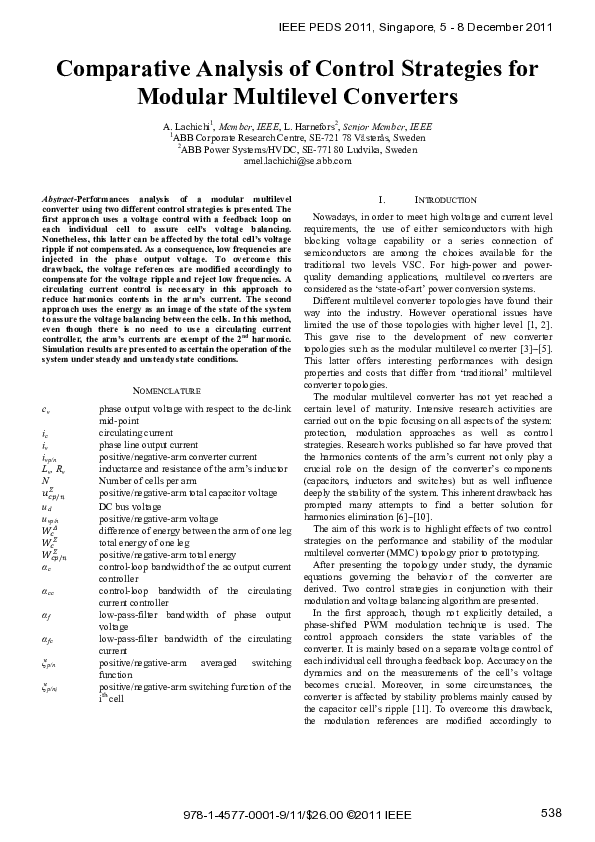 (PDF) Comparative analysis of control strategies for modular multilevel ...