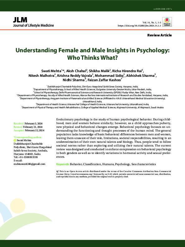 (PDF) Understanding Female and Male Insights in Psychology: Who Thinks ...