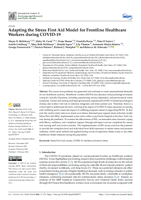 (PDF) Adapting the Stress First Aid Model for Frontline Healthcare ...
