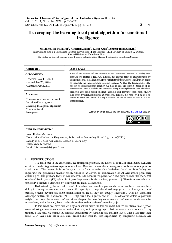 (PDF) Leveraging the learning focal point algorithm for emotional ...