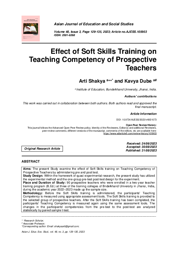 (PDF) Effect of Soft Skills Training on Teaching Competency of ...