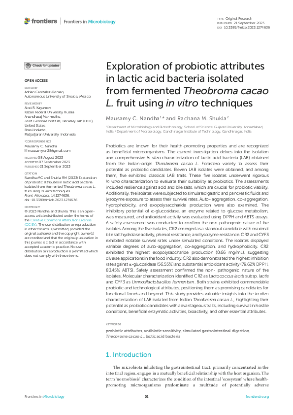 (PDF) Exploration of probiotic attributes in lactic acid bacteria ...