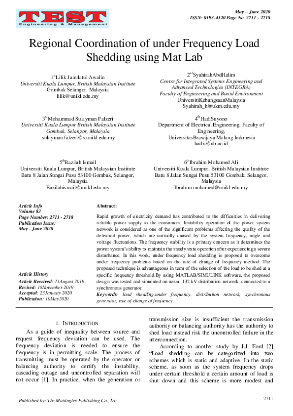 (PDF) Regional Coordination of under Frequency Load Shedding using Mat Lab