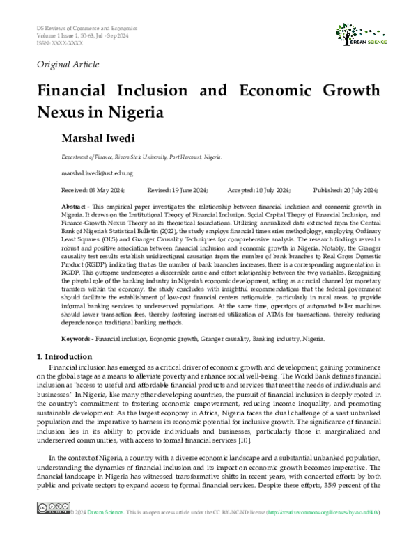 (PDF) Financial Inclusion and Economic Growth Nexus in Nigeria