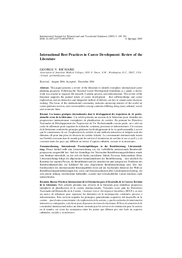 (PDF) International Best Practices in Career Development: Review of the ...