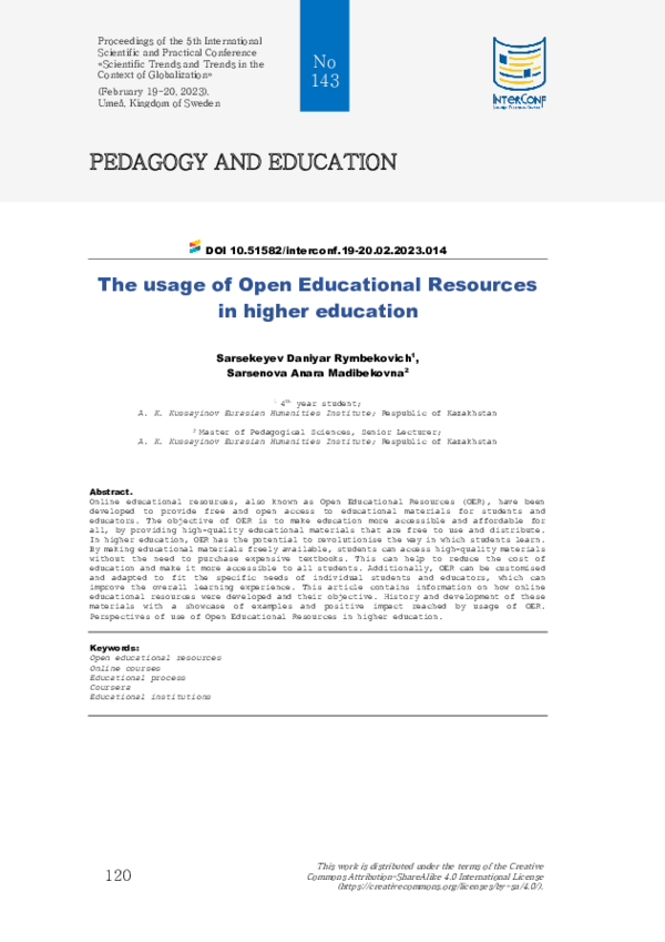 (PDF) The usage of Open Educational Resources in higher education