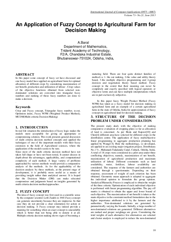 (PDF) An Application of Fuzzy Concept to Agricultural Farm for Decision ...
