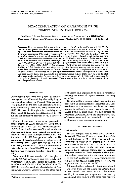 (PDF) Bioaccumulation of organochlorine compounds in earthworms
