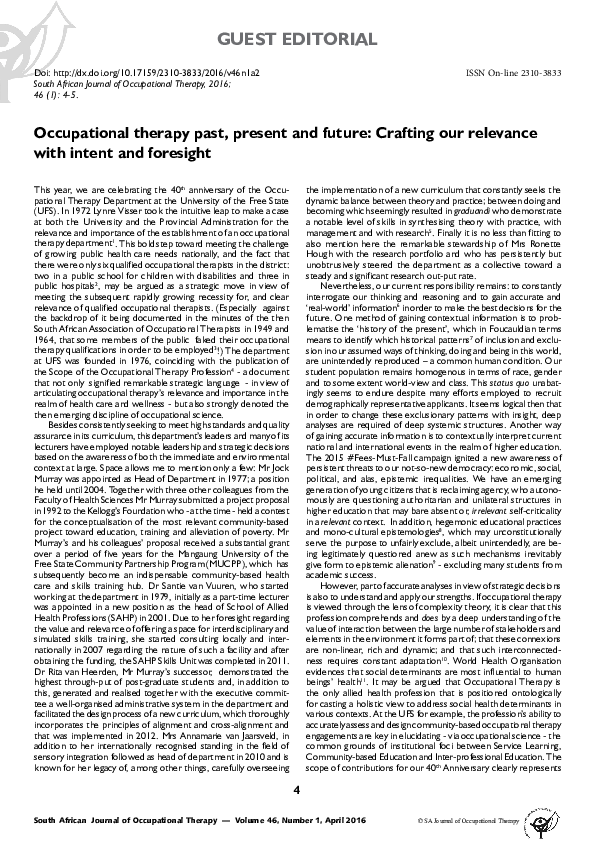 Pdf Occupational Therapy Past Present And Future Crafting Our