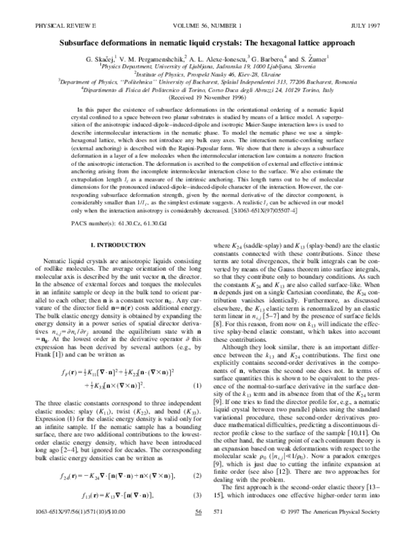 (PDF) Subsurface deformations in nematic liquid crystals: The hexagonal ...