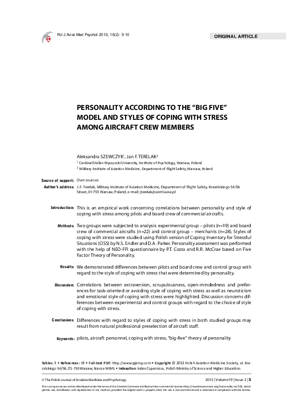 (PDF) Personality According to the “Big Five” Model and Styles of ...