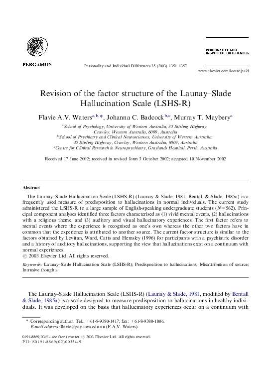 (PDF) Revision of the factor structure of the Launay–Slade ...