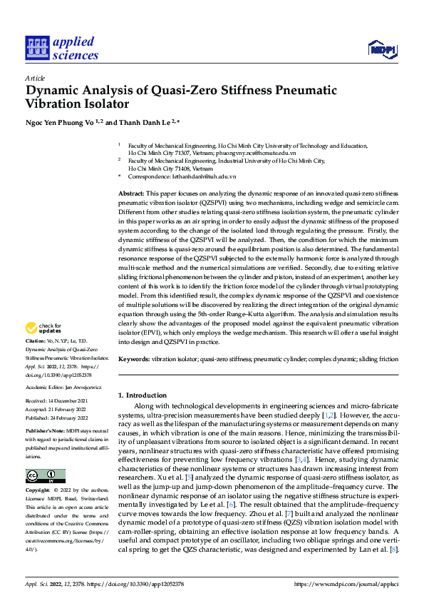 (PDF) Dynamic Analysis of Quasi-Zero Stiffness Pneumatic Vibration Isolator