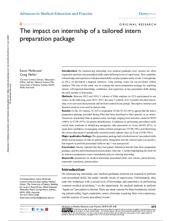 (PDF) The impact on internship of a tailored intern preparation package