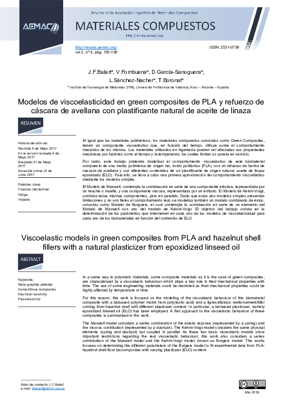 (PDF) Viscoelastic models in green composites from PLA and hazelnut ...