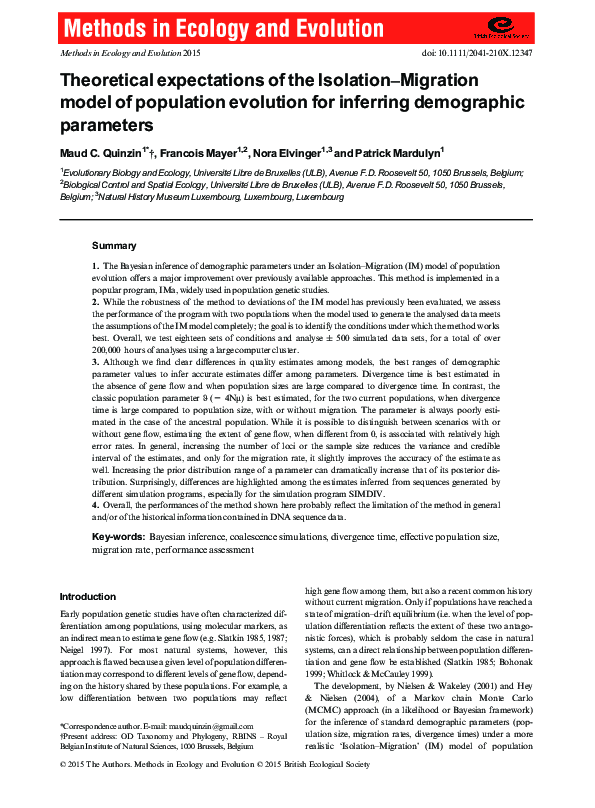(PDF) Theoretical expectations of the Isolation-Migration model of ...