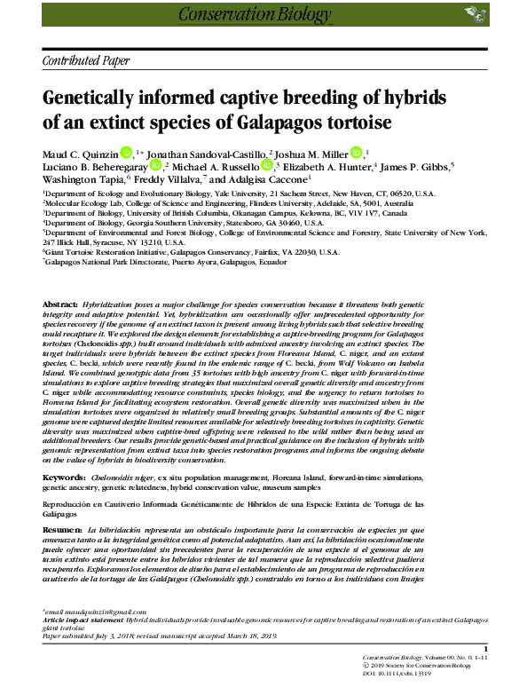 (PDF) Genetically informed captive breeding of hybrids of an extinct ...
