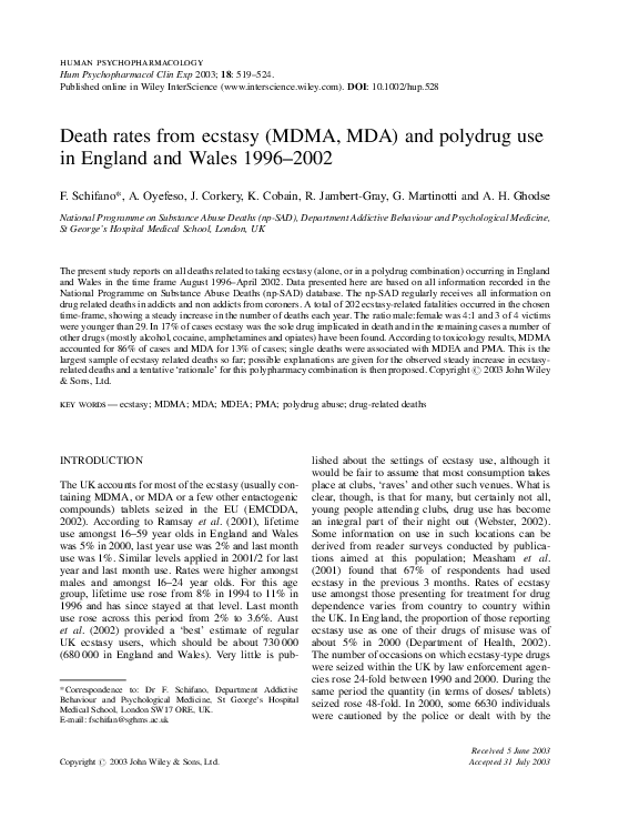 (PDF) Death rates from ecstasy (MDMA, MDA) and polydrug use in England ...