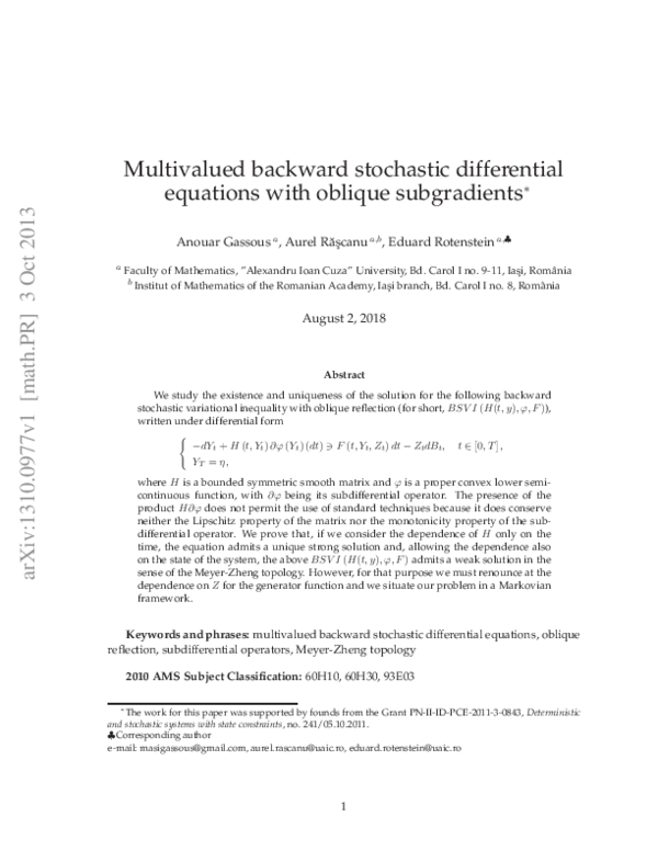 (PDF) Multivalued backward stochastic differential equations with ...