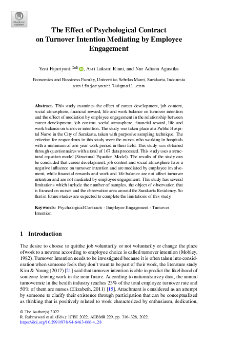 (PDF) The Effect of Psychological Contract on Turnover Intention ...