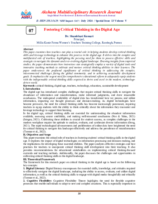 (PDF) Fostering Critical Thinking in the Digital Age