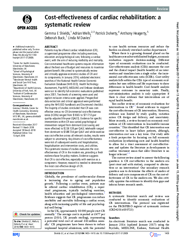 (PDF) Cost-effectiveness of cardiac rehabilitation: a systematic review