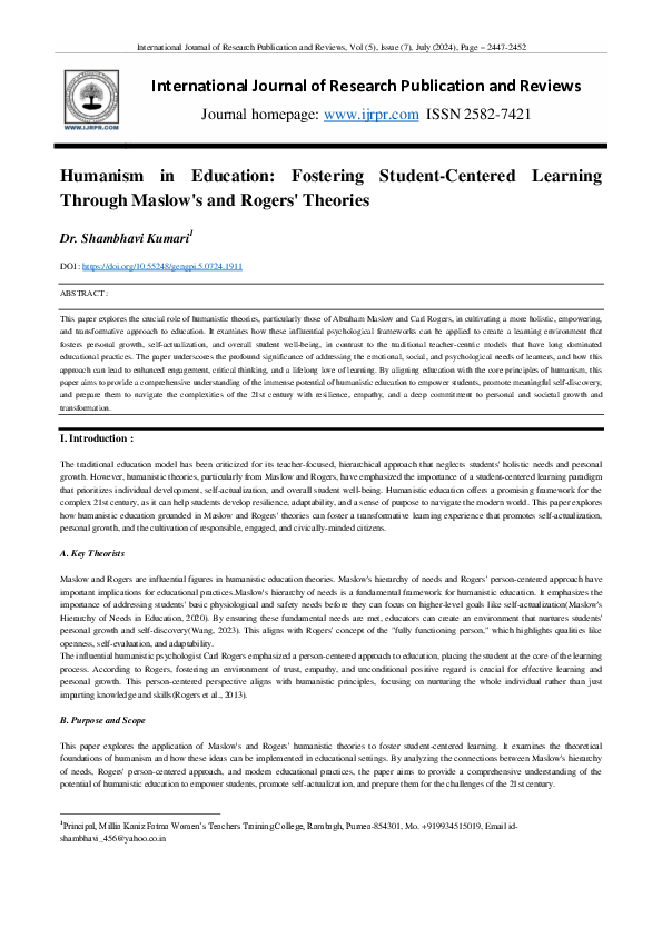 (PDF) Humanism in Education: Fostering Student-Centered Learning ...
