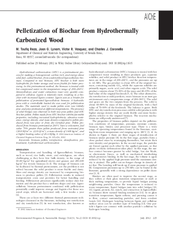 (PDF) Pelletization of biochar from hydrothermally carbonized wood
