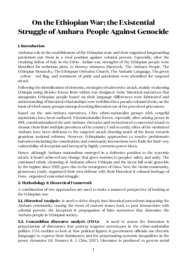 (PDF) On the Ethiopian War: the Existential Struggle of Amhara People ...