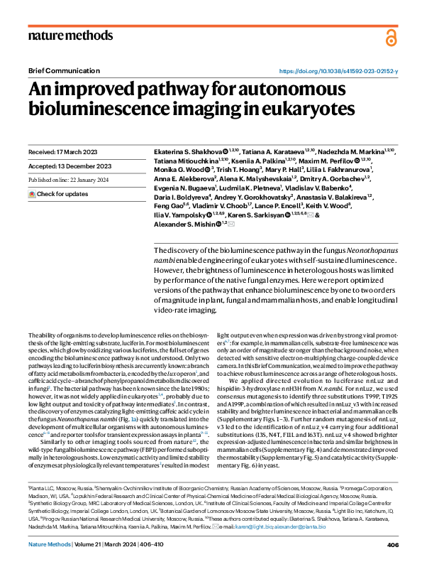 (PDF) An improved pathway for autonomous bioluminescence imaging in ...