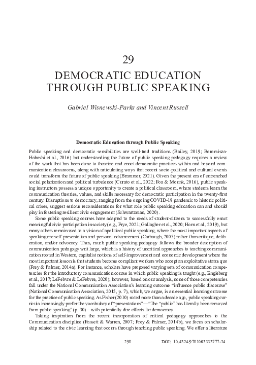 (PDF) Democratic Education through Public Speaking