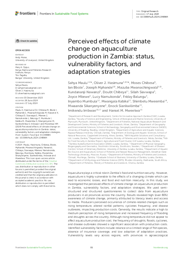 (PDF) Perceived e ects of climate change on aquaculture production in ...