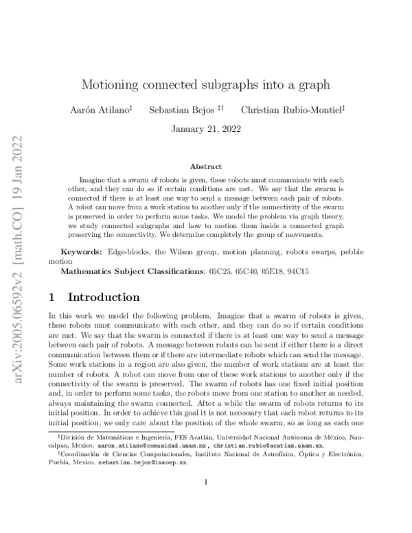 (PDF) Motioning connected subgraphs into a graph
