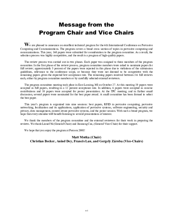(PDF) Message from the Program Chair and Vice Chairs